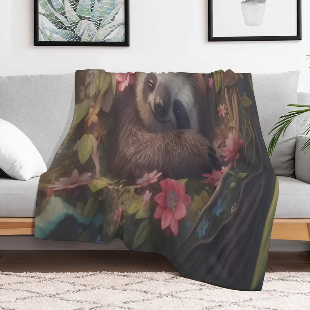 Cozy Sloth Blanket - Modern All-Season Throw Blanket for Sofa & Bed, Ultra Soft Comfort with Digital Print Design, 100 Polyester, Machine Washable & Stain Resistant