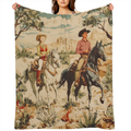 Abstract Watercolor Western Cowboy Soft Warm Cozy Blanket, Rustic Aesthetic Anime Wild West Desert Animal Horse Throw Blankets for Family Fuzzy Plush Blanket Fleece Lightweight Flannel Adults Gift for