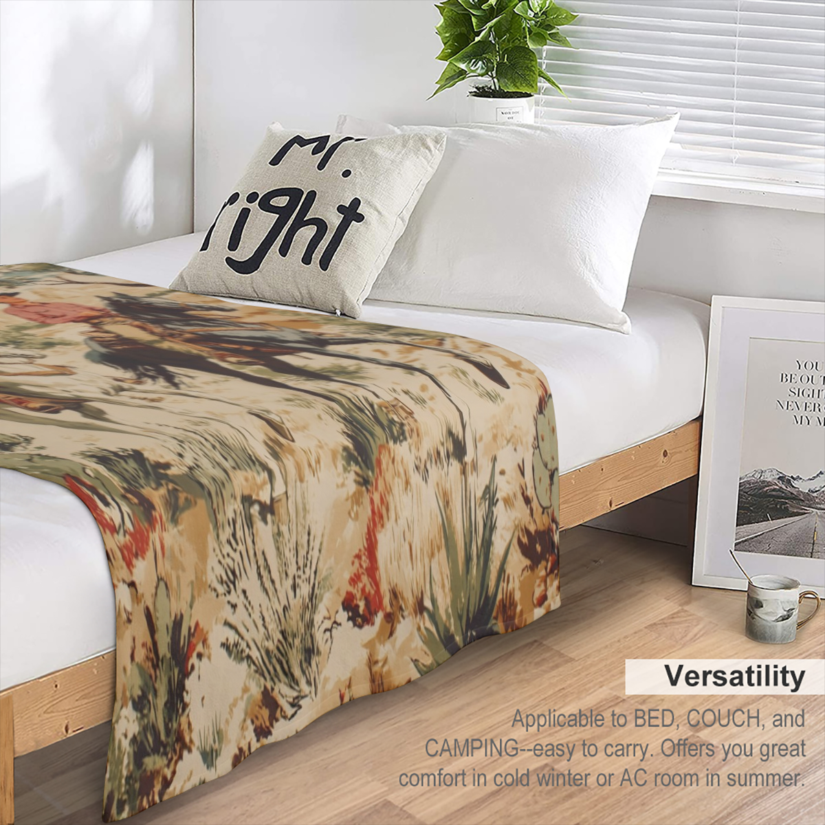 Abstract Watercolor Western Cowboy Soft Warm Cozy Blanket, Rustic Aesthetic Anime Wild West Desert Animal Horse Throw Blankets for Family Fuzzy Plush Blanket Fleece Lightweight Flannel Adults Gift for
