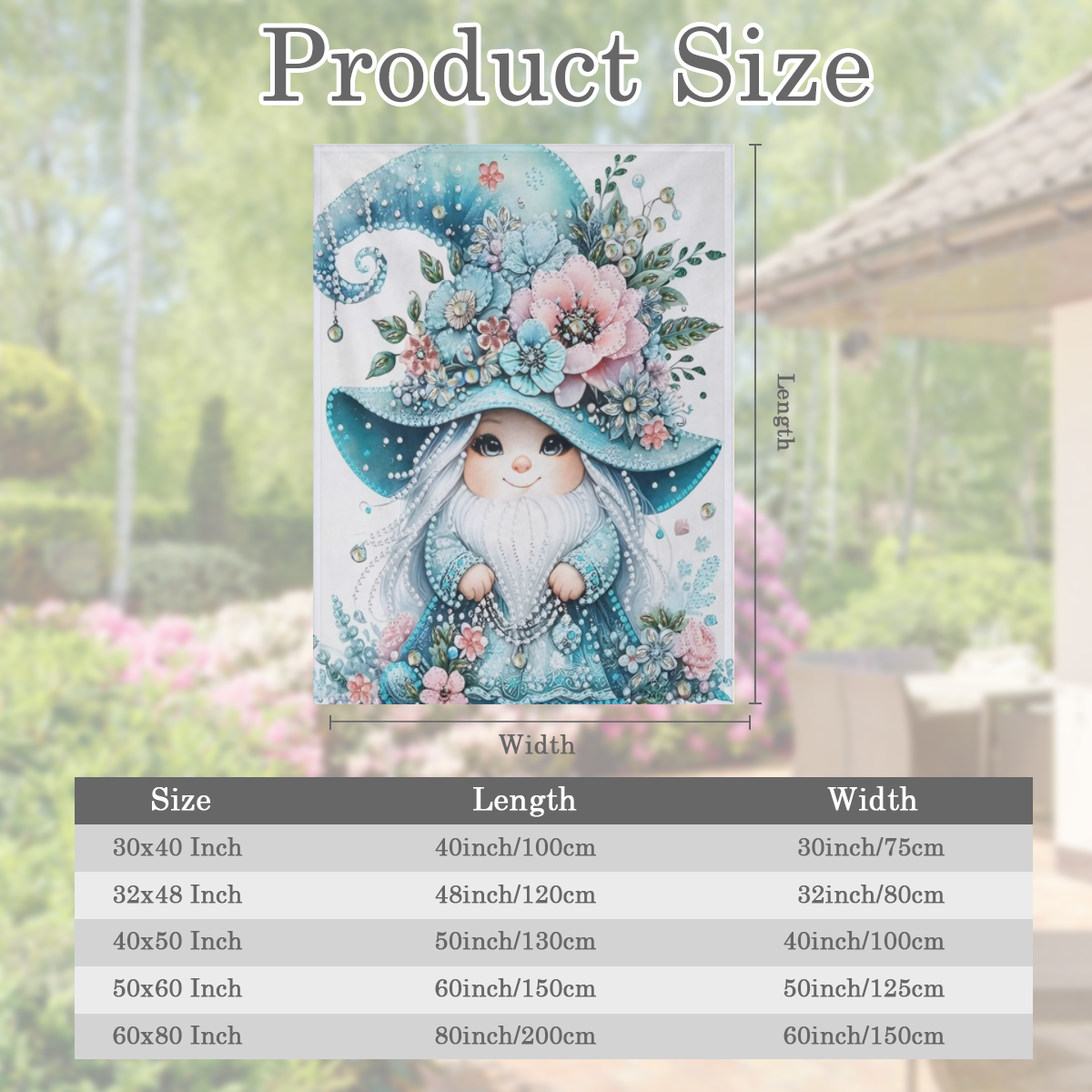 Charming Gnome with Blue Floral Hat Flannel Blanket - Soft Warm Lightweight Perfect for Travel Camping Living Room Office Sofa Chair Bed Machine Washable All- Season Comfort