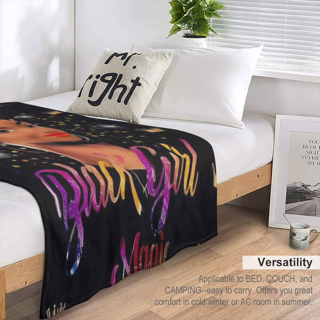 1pc Contemporary Black Girl Magic Print Flannel Throw Blanket - Soft Warm Multipurpose All-Season Quilted Knit Fabric with Digital Printing Stain Tear Resistant Machine Washable Ideal Gift for Friends