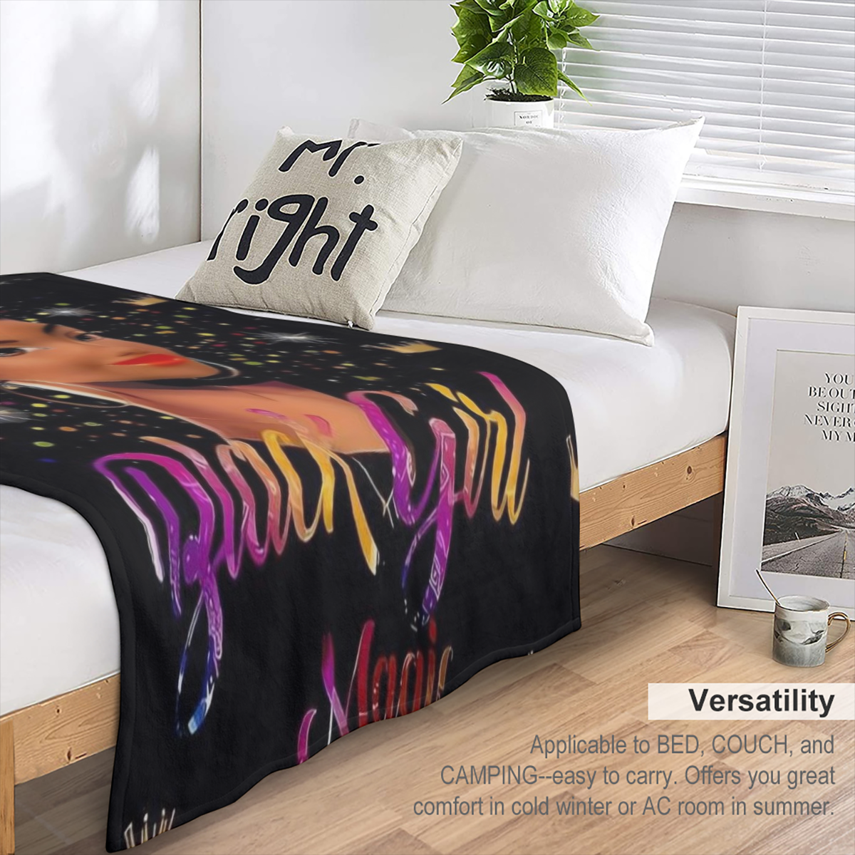 1pc Contemporary Black Girl Magic Print Flannel Throw Blanket - Soft Warm Multipurpose All-Season Quilted Knit Fabric with Digital Printing Stain Tear Resistant Machine Washable Ideal Gift for Friends