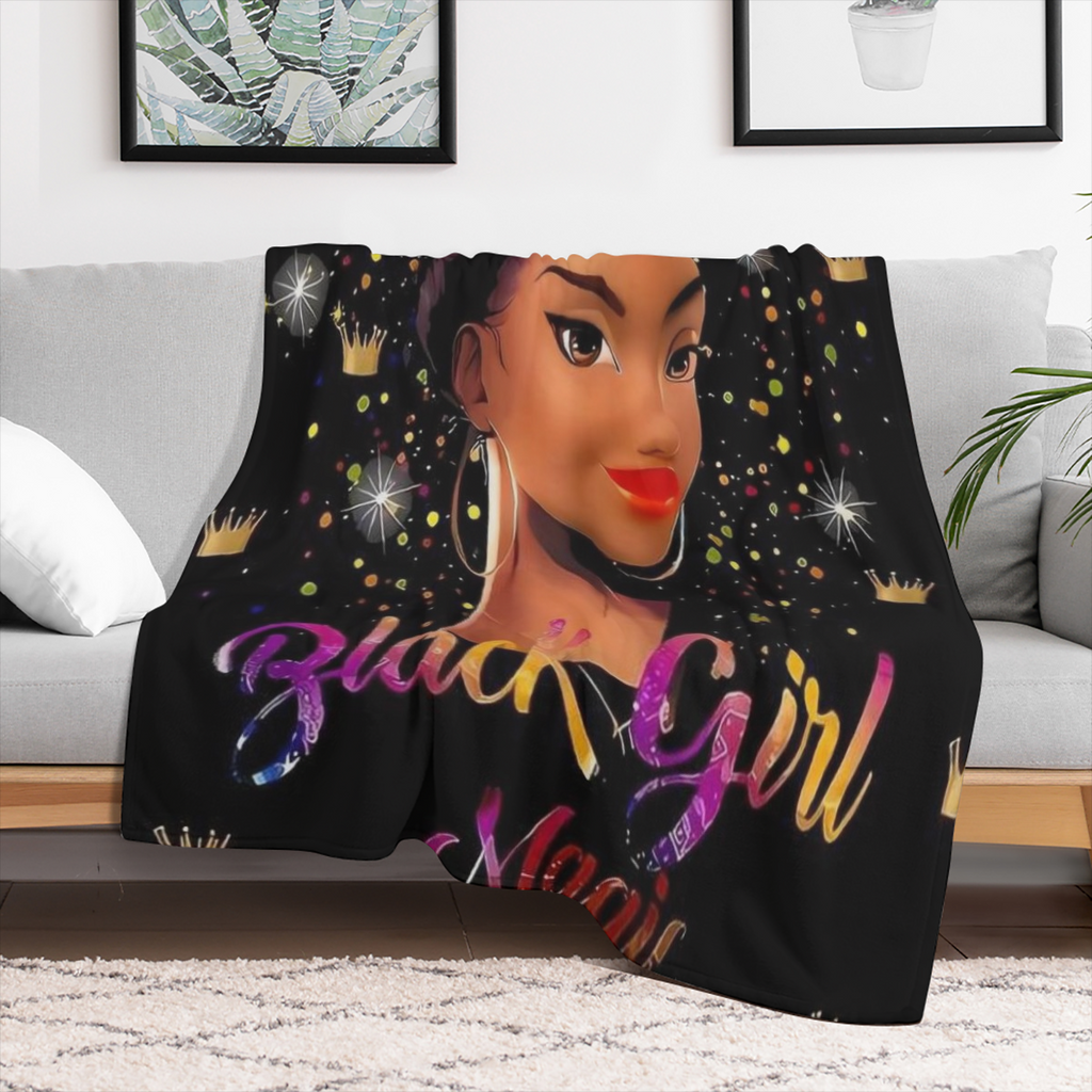 1pc Contemporary Black Girl Magic Print Flannel Throw Blanket - Soft Warm Multipurpose All-Season Quilted Knit Fabric with Digital Printing Stain Tear Resistant Machine Washable Ideal Gift for Friends