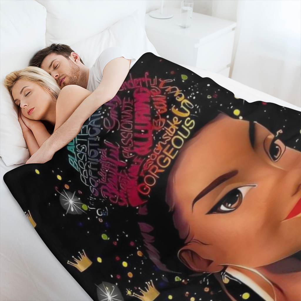 1pc Contemporary Black Girl Magic Print Flannel Throw Blanket - Soft Warm Multipurpose All-Season Quilted Knit Fabric with Digital Printing Stain Tear Resistant Machine Washable Ideal Gift for Friends
