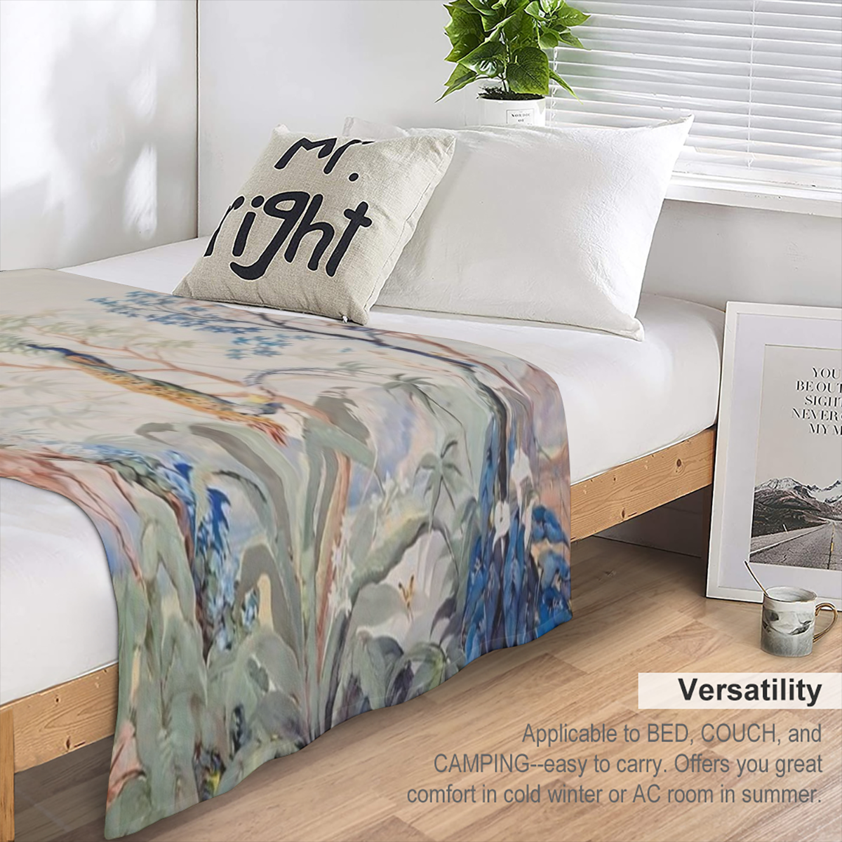 Charming Watercolor Print Flannel Throw Blanket - All-Season Tear-Resistant Machine Washable for Bedroom Camping Travel