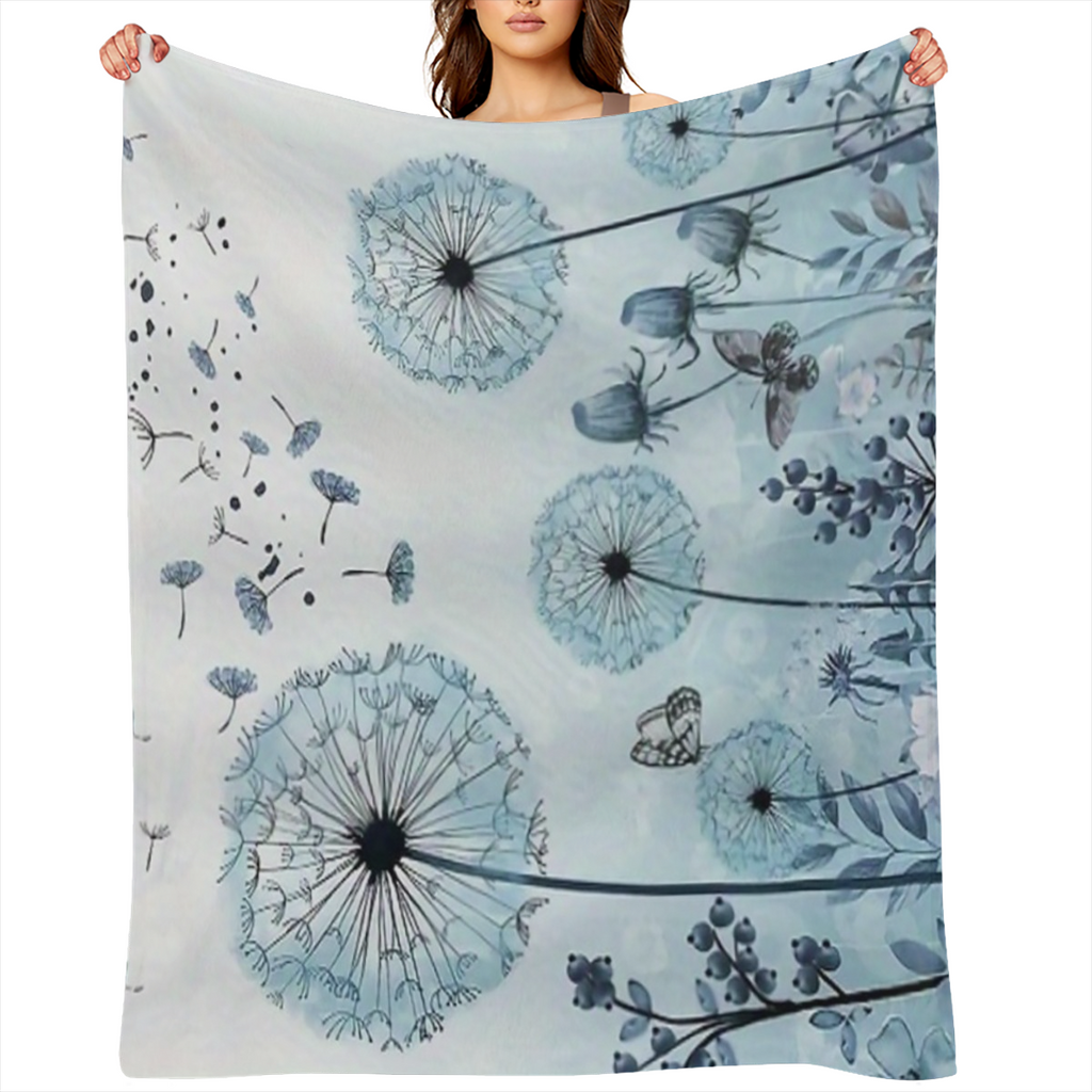 Contemporary Dandelion Flannel Throw Blanket - Soft Comfort Polyester Knit, Digital Print, Machine Washable, All-Season Multipurpose Use for Travel, Camping, Home Decor, Birthday Gift for Boys and Gir