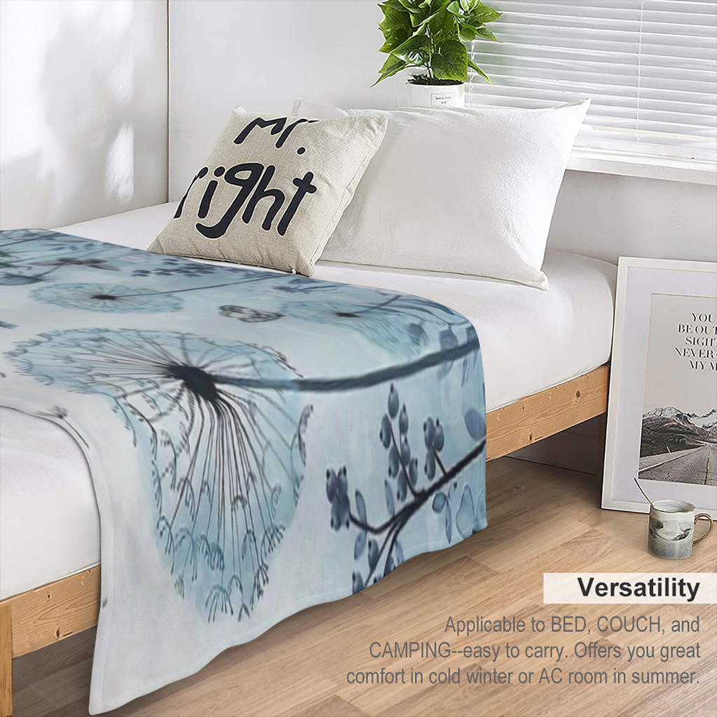 Contemporary Dandelion Flannel Throw Blanket - Soft Comfort Polyester Knit, Digital Print, Machine Washable, All-Season Multipurpose Use for Travel, Camping, Home Decor, Birthday Gift for Boys and Gir