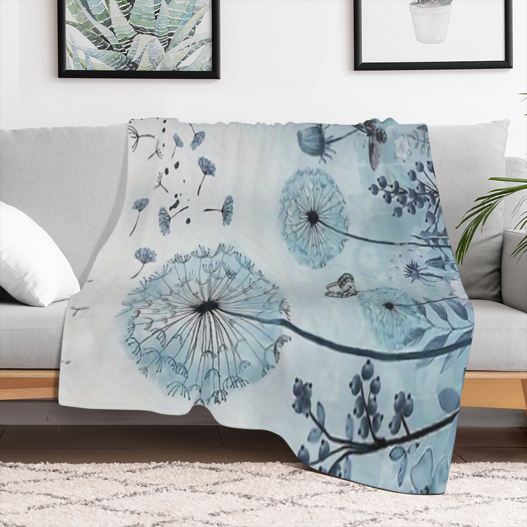 Contemporary Dandelion Flannel Throw Blanket - Soft Comfort Polyester Knit, Digital Print, Machine Washable, All-Season Multipurpose Use for Travel, Camping, Home Decor, Birthday Gift for Boys and Gir
