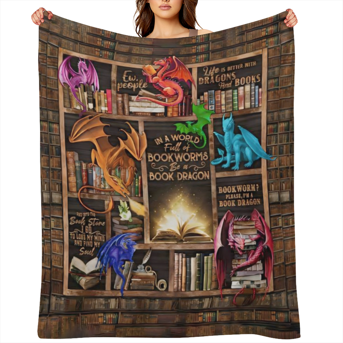 Cozy Flannel Throw Blanket for Book Lovers - Soft Warm and Versatile for Couch Bed Office and Travel - Vintage Style with Unique Dragon Design