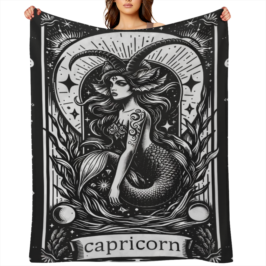 Capricorn Zodiac Blanket Astrology Throw Blankets & Wildlife Lovers, Lightweight Soft Fleece, for Sofa Couch Bed Room Mystical Artistic Decor
