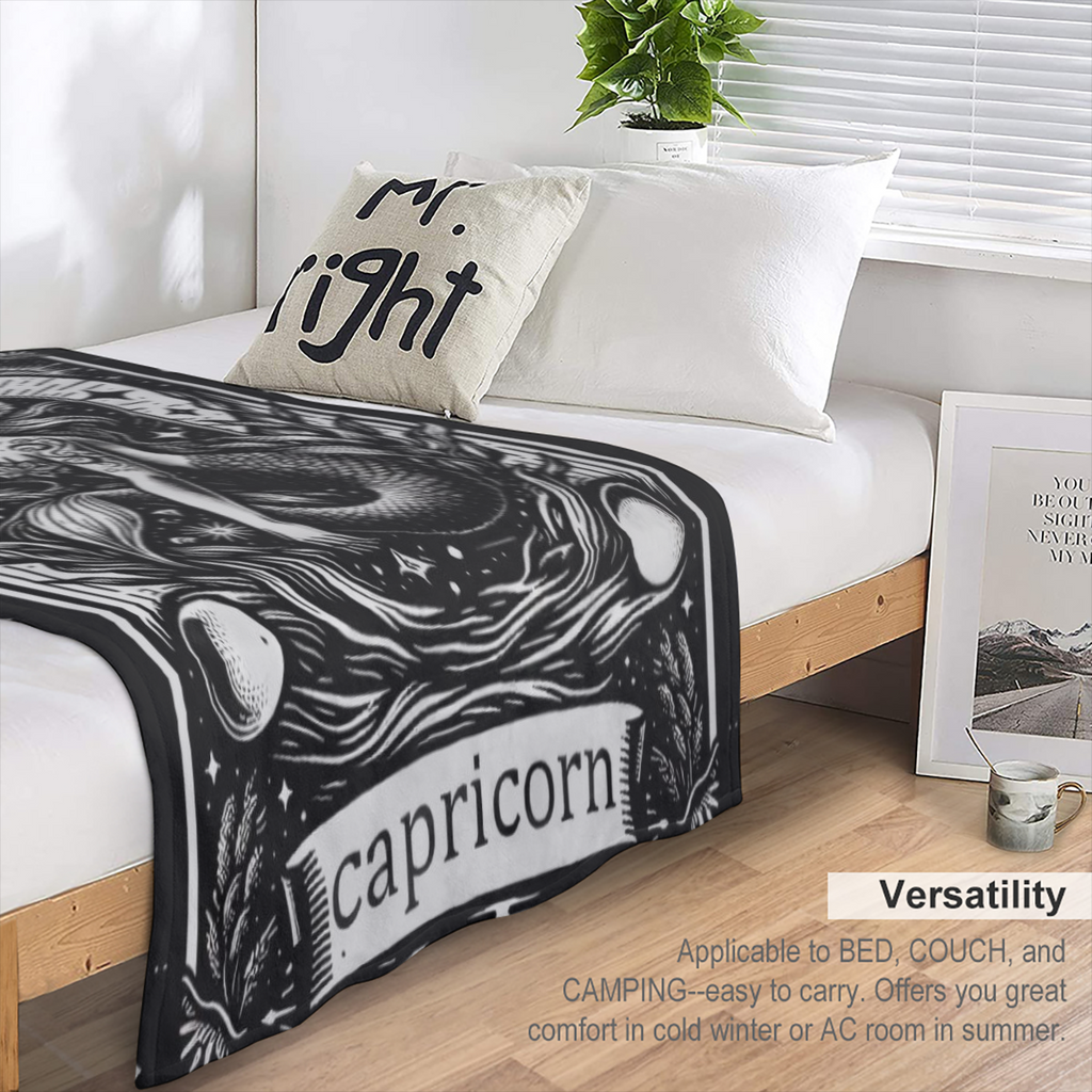 Capricorn Zodiac Blanket Astrology Throw Blankets & Wildlife Lovers, Lightweight Soft Fleece, for Sofa Couch Bed Room Mystical Artistic Decor