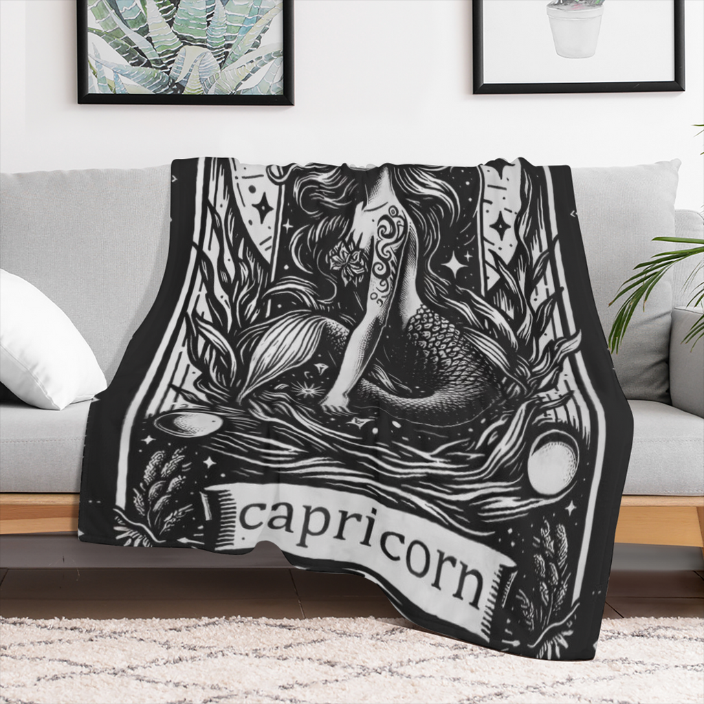 Capricorn Zodiac Blanket Astrology Throw Blankets & Wildlife Lovers, Lightweight Soft Fleece, for Sofa Couch Bed Room Mystical Artistic Decor