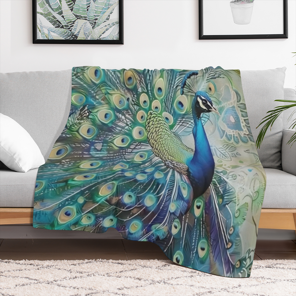 1pc Peacock Blanket, Contemporary Style, Outdoor Blanket, Travel Camping Blanket, Soft And Comfortable Blanket, Travel Sofa Bed, Office Home Decor, Birthday Blanket, Boys, Girls, Adults, All Seasons A