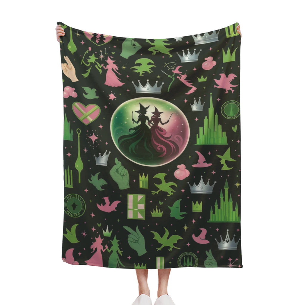 Wicked Blanket Gift Pink Witch Green Witch Bestie Christmas Birhtday Gift for Best Friend Glinda and Elphaba Blanket Wicked for Good Decor Gift Defying Gravity Shiz University
