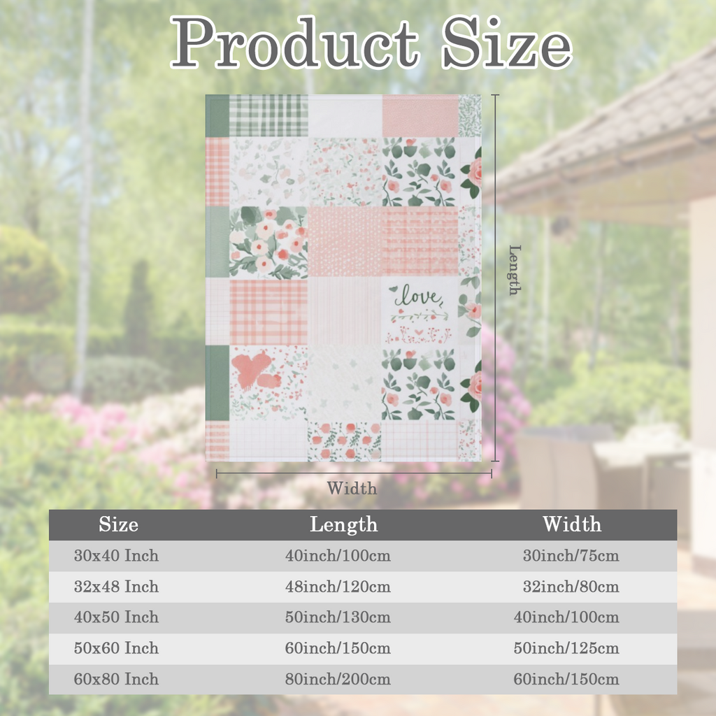 1pc Cozy Floral Patchwork Flannel Throw Blanket - Soft, Warm & Versatile for Bed, Sofa, Office, or Camping All- Season Polyester, Lightweight 250- 300g, Contemporary Style with Green, Pink & White Pat