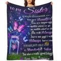 1pc Vintage Butterfly- Themed Flannel Throw Blanket, Lightweight 200- 250g Soft Knitted Polyester, All- Season Cozy Wrap, Sentimental Sister Gift with Loving Message, Anniversary Festival Commemorativ