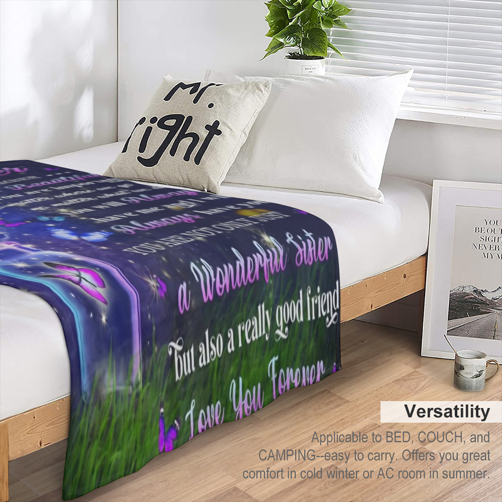1pc Vintage Butterfly- Themed Flannel Throw Blanket, Lightweight 200- 250g Soft Knitted Polyester, All- Season Cozy Wrap, Sentimental Sister Gift with Loving Message, Anniversary Festival Commemorativ