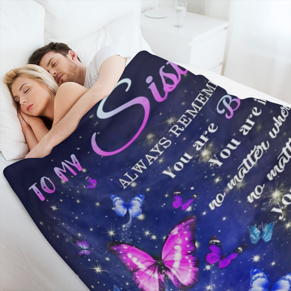1pc Vintage Butterfly- Themed Flannel Throw Blanket, Lightweight 200- 250g Soft Knitted Polyester, All- Season Cozy Wrap, Sentimental Sister Gift with Loving Message, Anniversary Festival Commemorativ