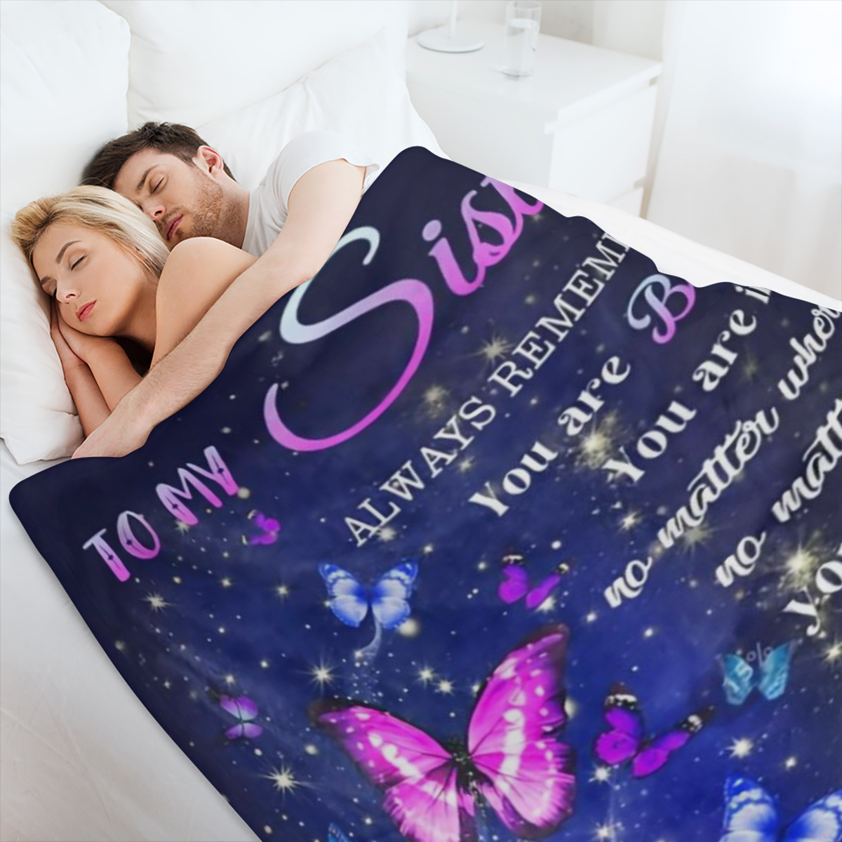 1pc Vintage Butterfly- Themed Flannel Throw Blanket, Lightweight 200- 250g Soft Knitted Polyester, All- Season Cozy Wrap, Sentimental Sister Gift with Loving Message, Anniversary Festival Commemorativ