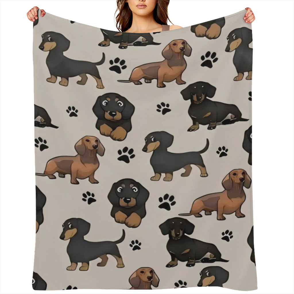 1pc Cute Dachshund with Dog Paws Printed Flannel Throw Blanket, Throw Blanket Sofa Blanket Bed Blanket, Suitable for Home Decoration Camping Travel Giveaway Gift