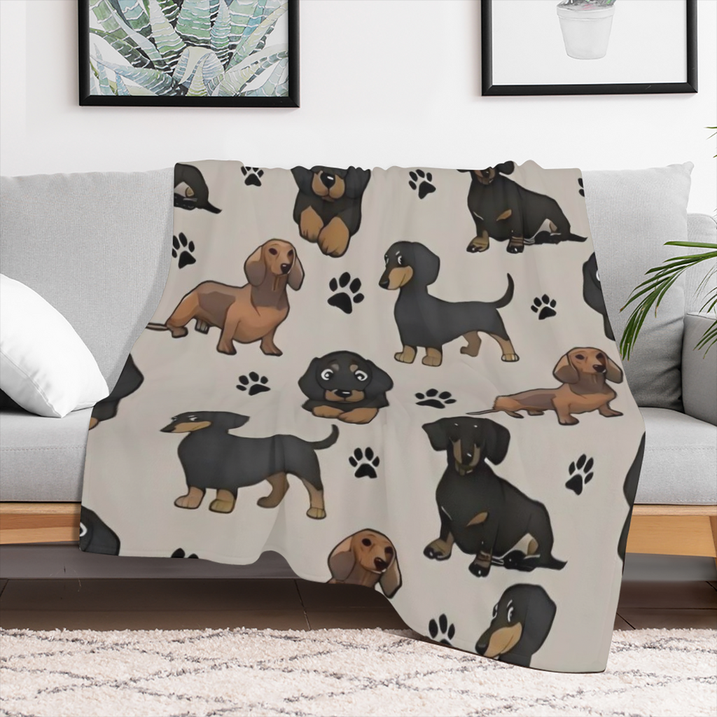 1pc Cute Dachshund with Dog Paws Printed Flannel Throw Blanket, Throw Blanket Sofa Blanket Bed Blanket, Suitable for Home Decoration Camping Travel Giveaway Gift