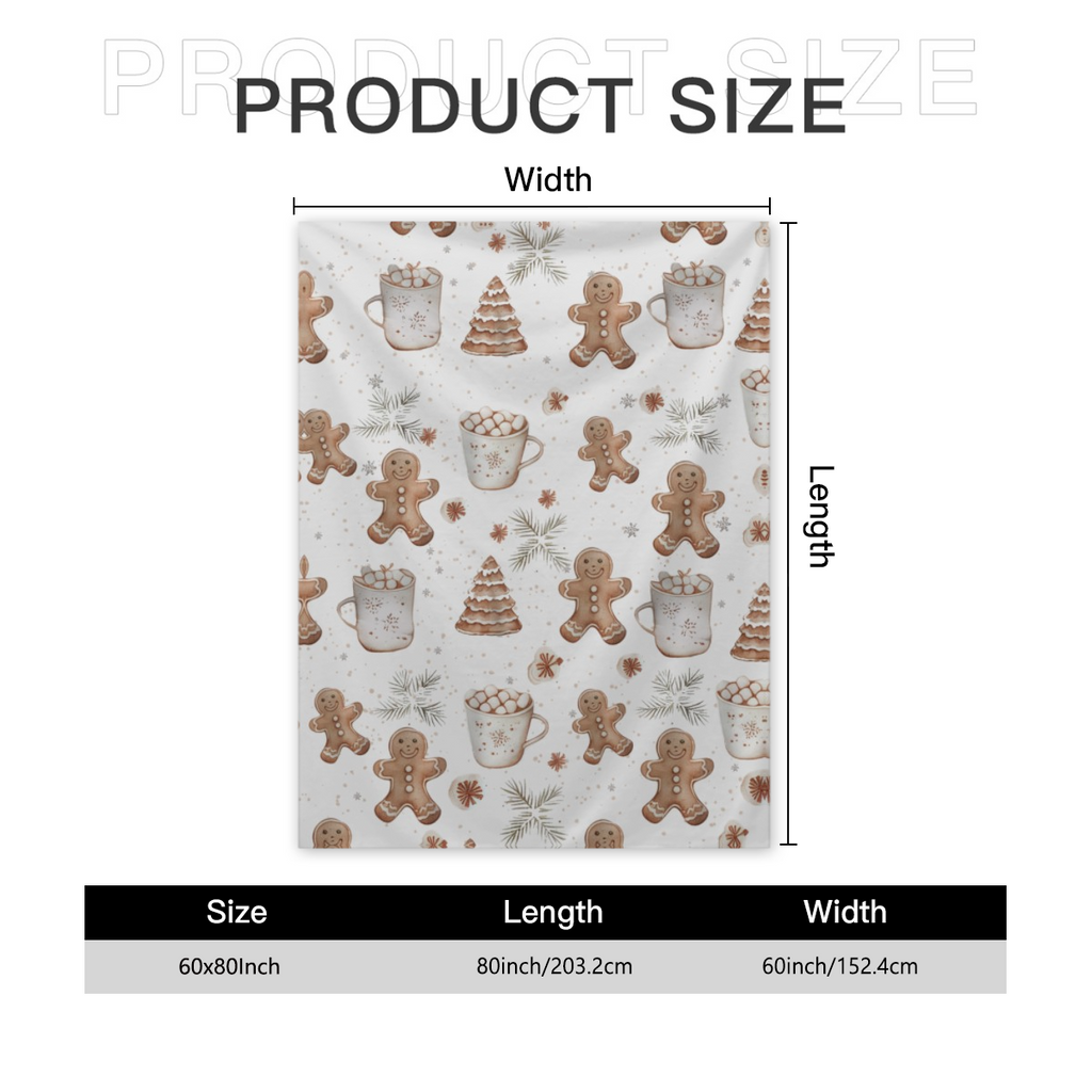 `Vintage Watercolor Christmas Throw Blanket, Gingerbread Man Hot Cocoa Winter Holiday Soft Flannel Blanket, Cozy Xmas Home Decor`