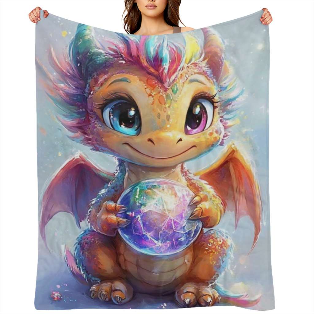 1pc Dragon Print Blanket - Lightweight Flannel Throw for Sofa, Bed, Travel, Livingroom, Office, Couch, Chair, and Bed - Digital Printing Fleece Blanket with Soft and Warm Flannel Fabric, Gifts for Fam