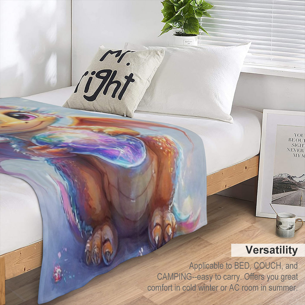 1pc Dragon Print Blanket - Lightweight Flannel Throw for Sofa, Bed, Travel, Livingroom, Office, Couch, Chair, and Bed - Digital Printing Fleece Blanket with Soft and Warm Flannel Fabric, Gifts for Fam