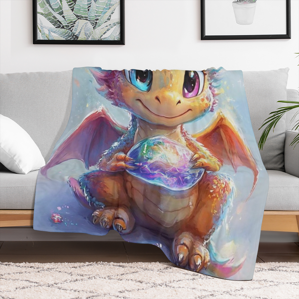 1pc Dragon Print Blanket - Lightweight Flannel Throw for Sofa, Bed, Travel, Livingroom, Office, Couch, Chair, and Bed - Digital Printing Fleece Blanket with Soft and Warm Flannel Fabric, Gifts for Fam