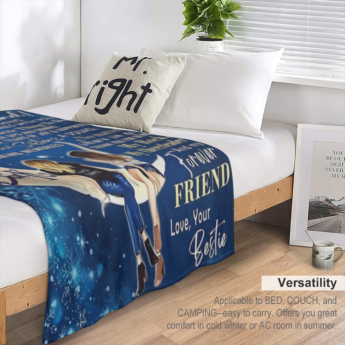 1pcs for my best friend printed flannel blanket, all seasons warm and comfortable soft blanket, sofa bed couch office camping travel nap blanket, birthday Christmas gift blanket for best friend