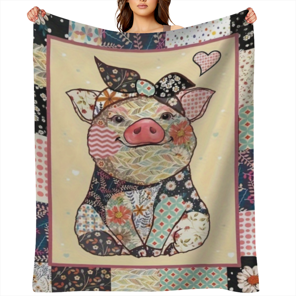 1pc Cozy Pig Animal Pattern Flannel Blanket - Soft and Warm Throw for Couch, Bed, and Sofa