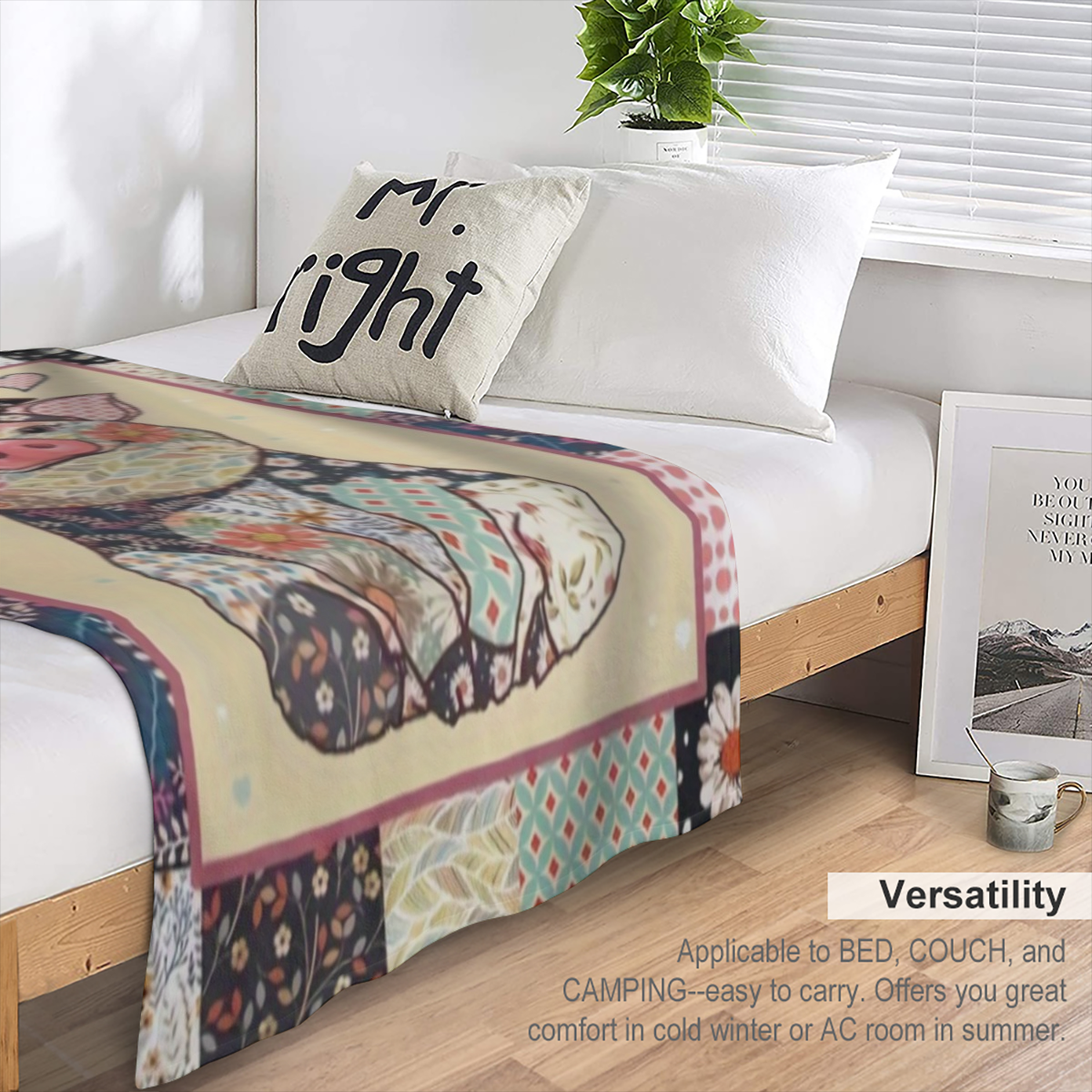1pc Cozy Pig Animal Pattern Flannel Blanket - Soft and Warm Throw for Couch, Bed, and Sofa
