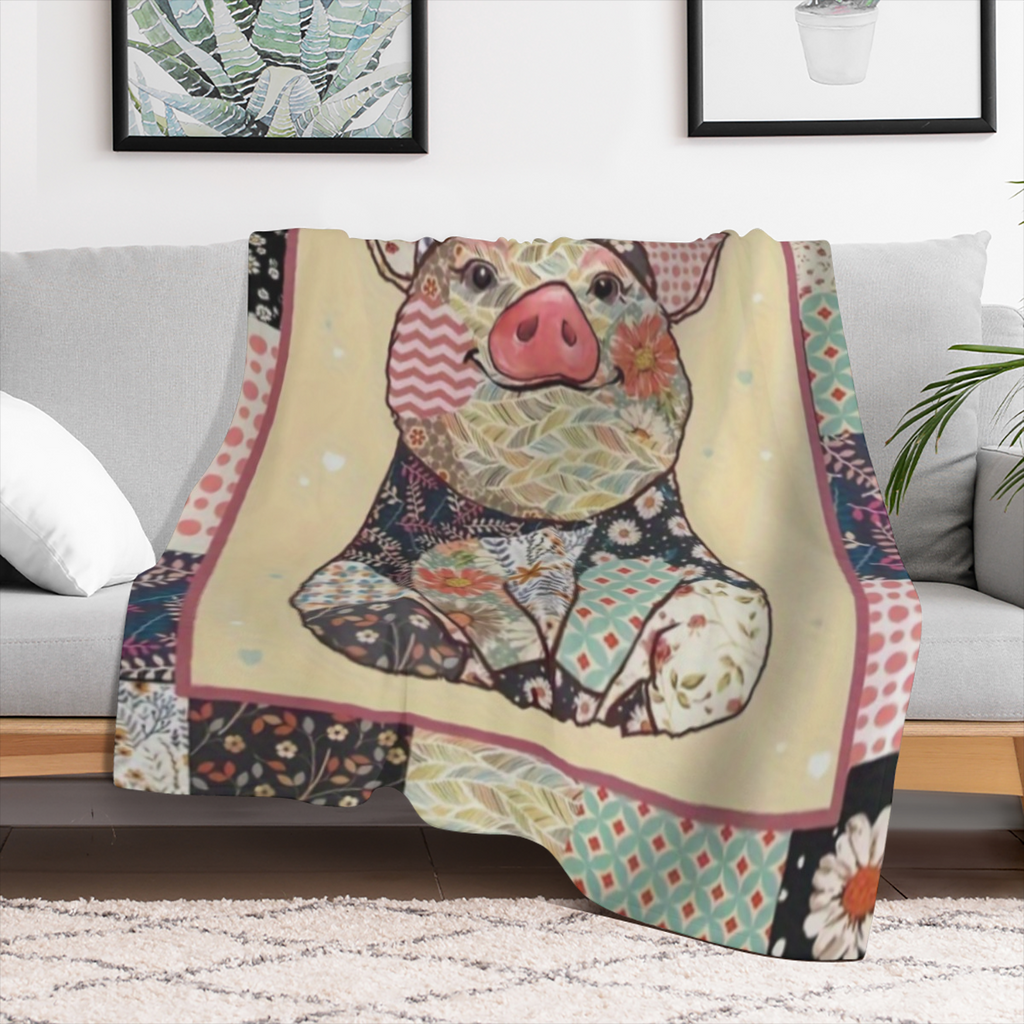 1pc Cozy Pig Animal Pattern Flannel Blanket - Soft and Warm Throw for Couch, Bed, and Sofa