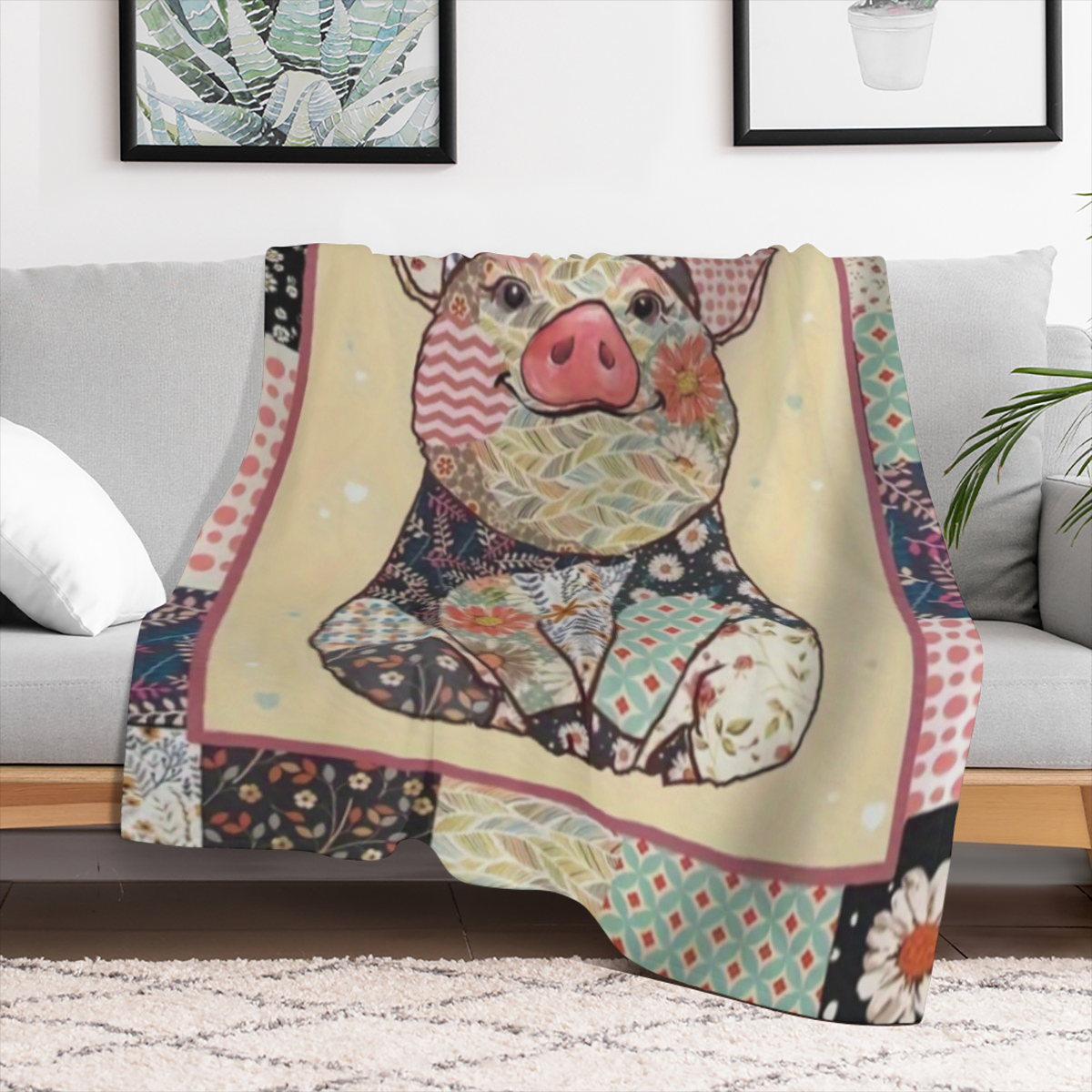 1pc Cozy Pig Animal Pattern Flannel Blanket - Soft and Warm Throw for Couch, Bed, and Sofa