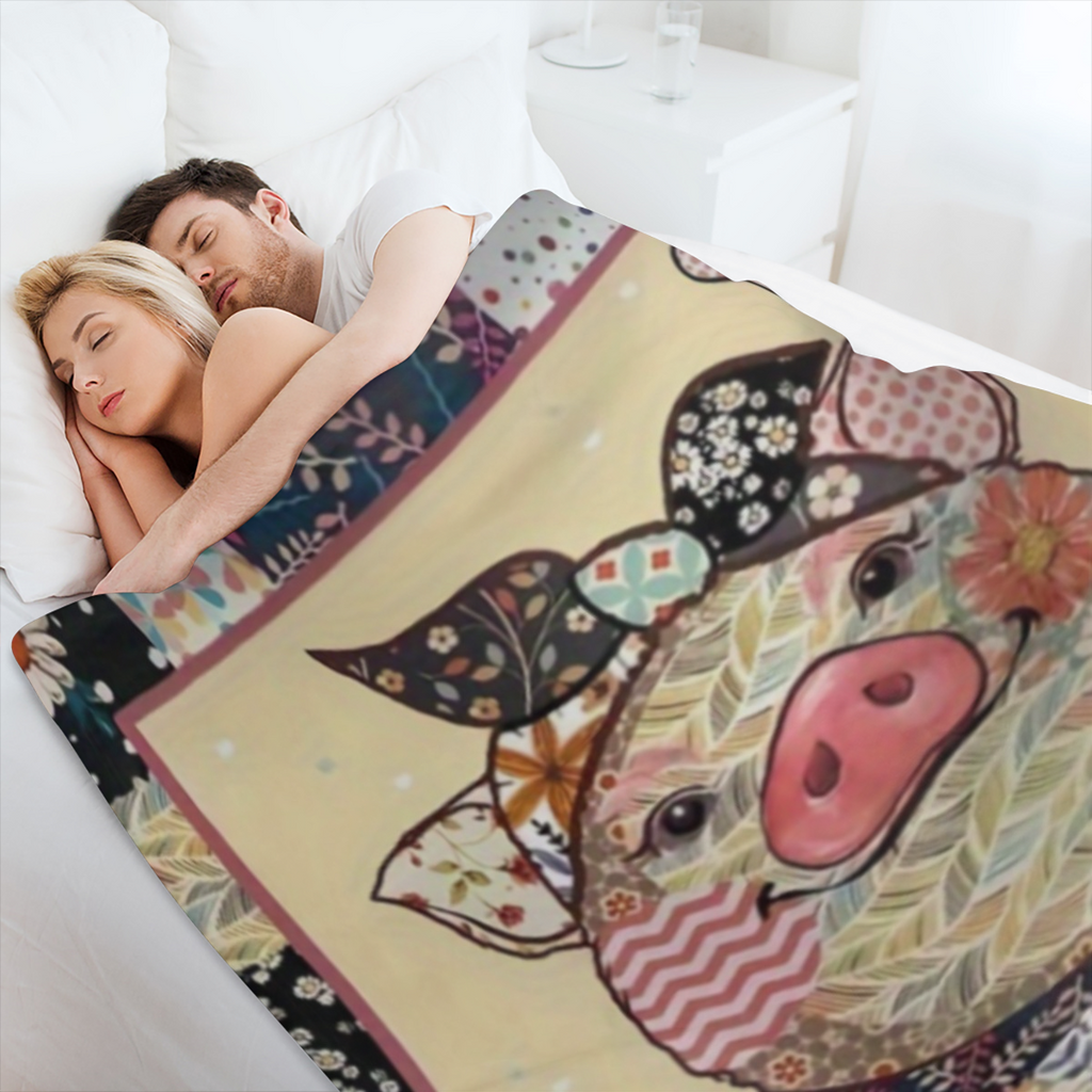 1pc Cozy Pig Animal Pattern Flannel Blanket - Soft and Warm Throw for Couch, Bed, and Sofa