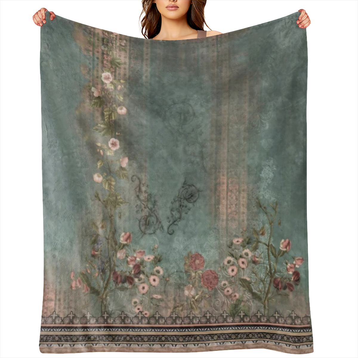 Comfortable floral and rattan printed flannel blanket - soft, warm and versatile for sofas, beds, cars, offices, camping and travel - the perfect gift for all seasons