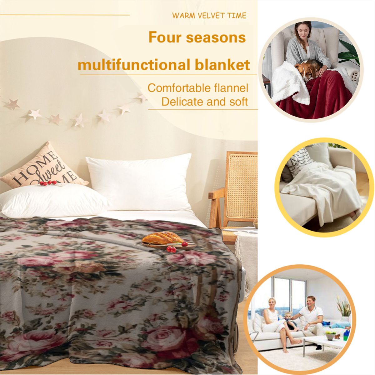 Super Soft Warm Cozy Flannel Blanket - Multi-Size Bedspread/Throw for Sofa, Bed, Travel &, All-Season Machine Washable Bed Cover, Contemporary Bedding in Neutral Tones (////)
