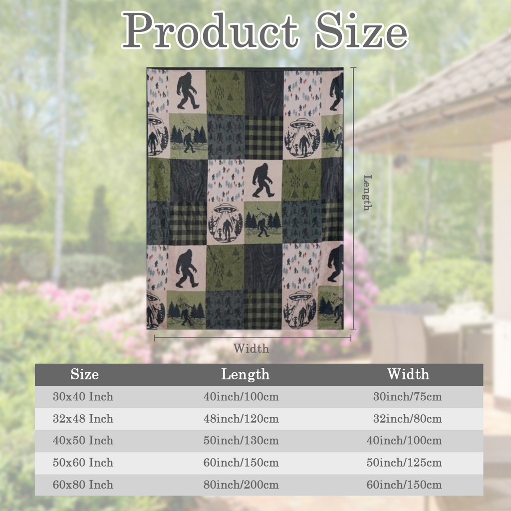 Bigfoot- Themed Flannel Throw Blanket Multi- Color Patchwork Design with Sasquatch & Forest Motifs Soft Polyester, All- Season Comfort Machine Washable Ideal for Couch, Bed, Travel Unisex Gift for Adu