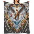 Angel Divine Heart Spiritual Theme Flannel Throw Blanket - Glam Style All-Season Quilted Comfort Machine Washable Stain Resistant Tear Resistant Multipurpose Digital Print 100 Polyester for Sofa Bed O