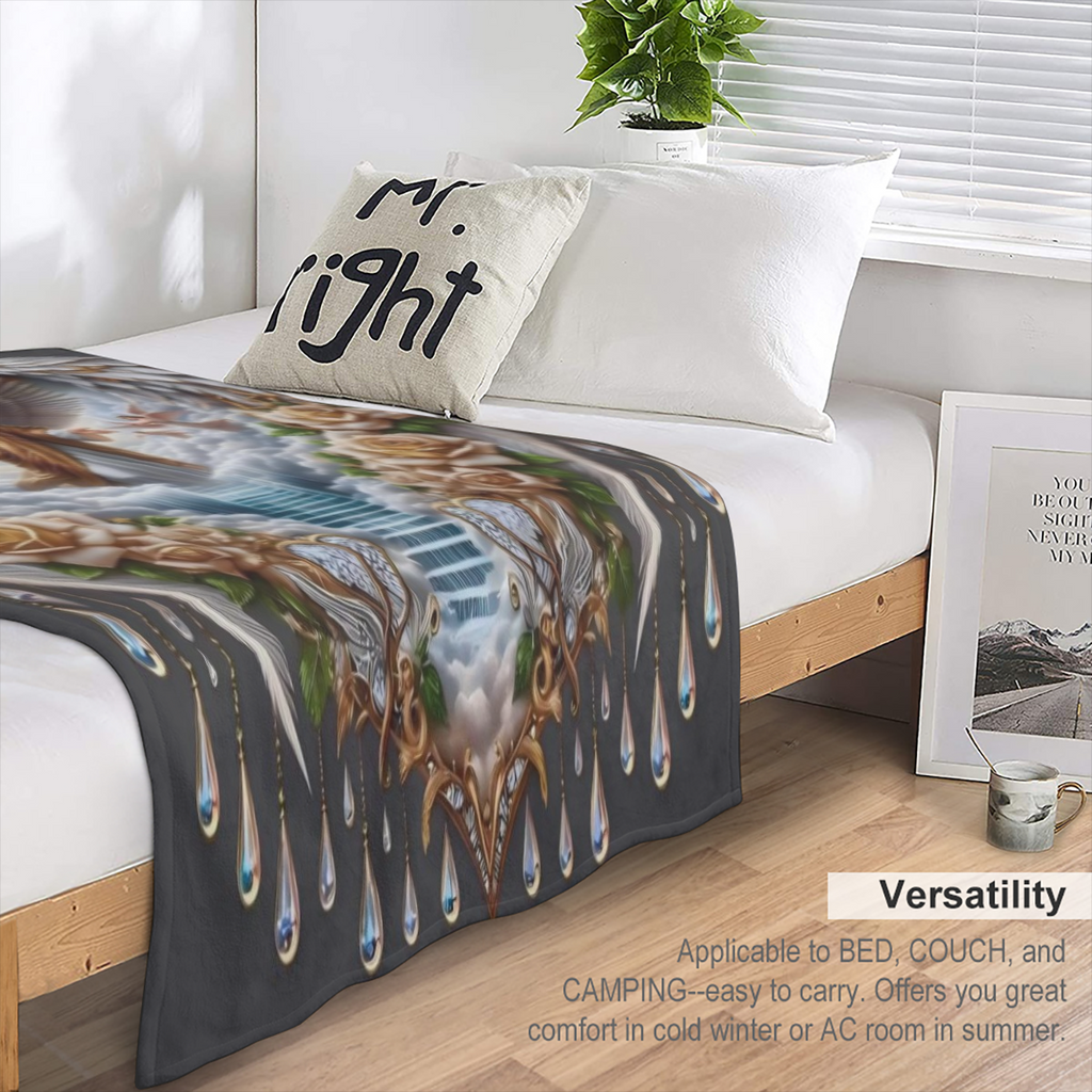 Angel Divine Heart Spiritual Theme Flannel Throw Blanket - Glam Style All-Season Quilted Comfort Machine Washable Stain Resistant Tear Resistant Multipurpose Digital Print 100 Polyester for Sofa Bed O