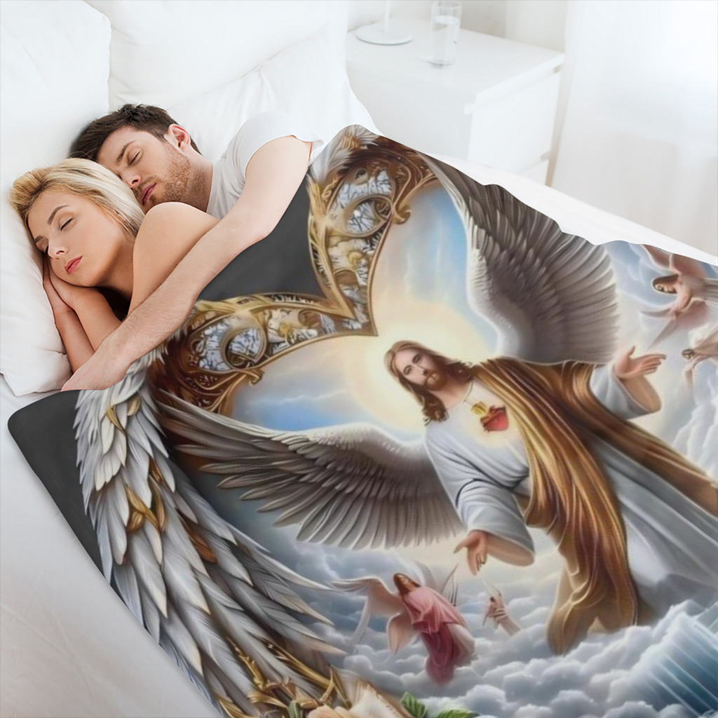 Angel Divine Heart Spiritual Theme Flannel Throw Blanket - Glam Style All-Season Quilted Comfort Machine Washable Stain Resistant Tear Resistant Multipurpose Digital Print 100 Polyester for Sofa Bed O