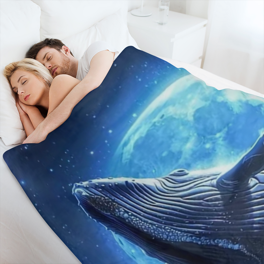 1pc Cozy Flannel Blanket, Leaping Blue Whale Design Blanket, Comfortable And Comfortable Blanket, For Camping Sofa Bed And Couch Office, Suitable For All Seasons