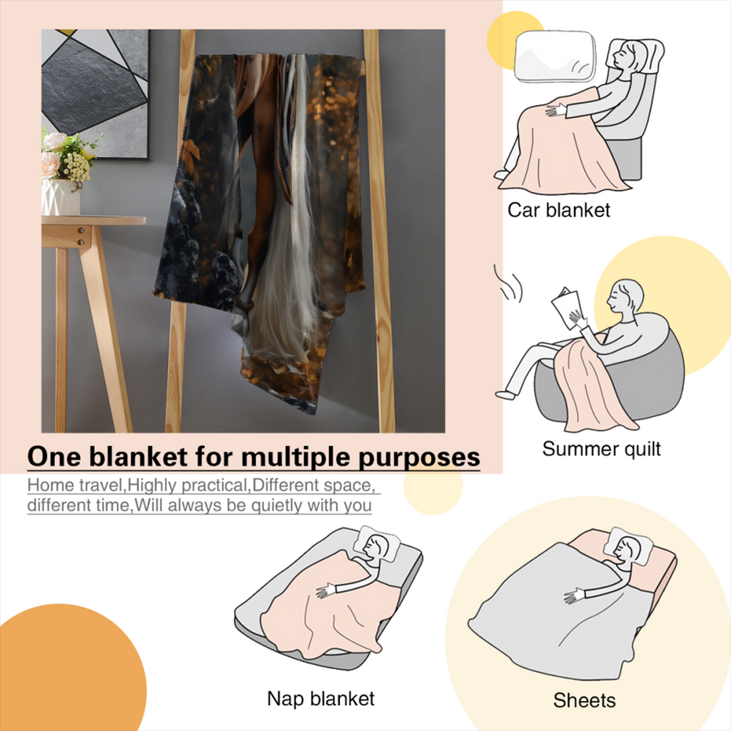 Luxury Horse in Wooded Area HD Printed Flannel Blanket - 280GSM Heavyweight Soft Warm All-Season Throw for Camping, Bed, Sofa - 3 Sizes (30x40in, 50x60in, 60x80in) - Majestic White-Haired Horse & Autu
