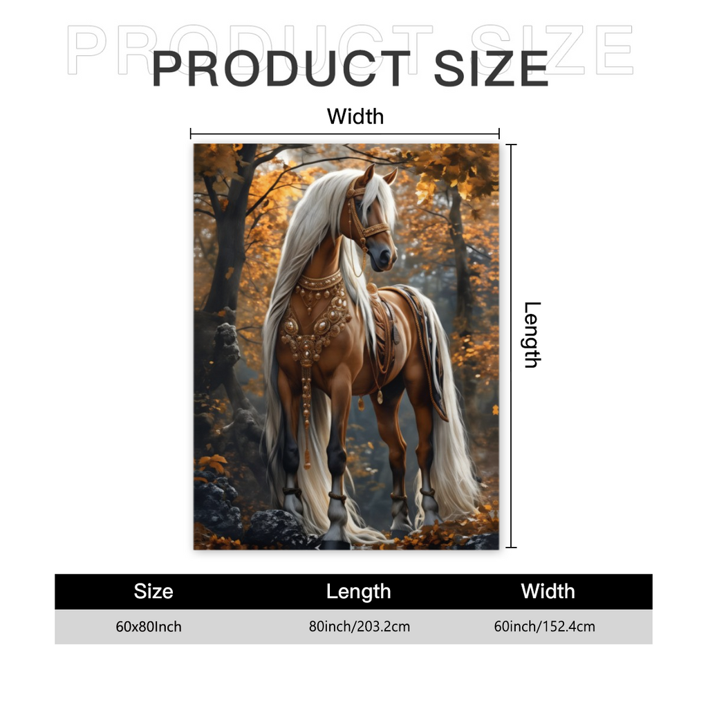 Luxury Horse in Wooded Area HD Printed Flannel Blanket - 280GSM Heavyweight Soft Warm All-Season Throw for Camping, Bed, Sofa - 3 Sizes (30x40in, 50x60in, 60x80in) - Majestic White-Haired Horse & Autu