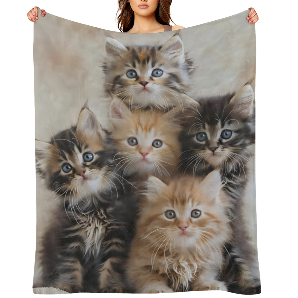Cat Blanket, Kitten Flannel Blanket Gifts for Women, Soft Warm Lightweight Cat Blankets for Living Room Home Sofa Travel Decor 60 x 80