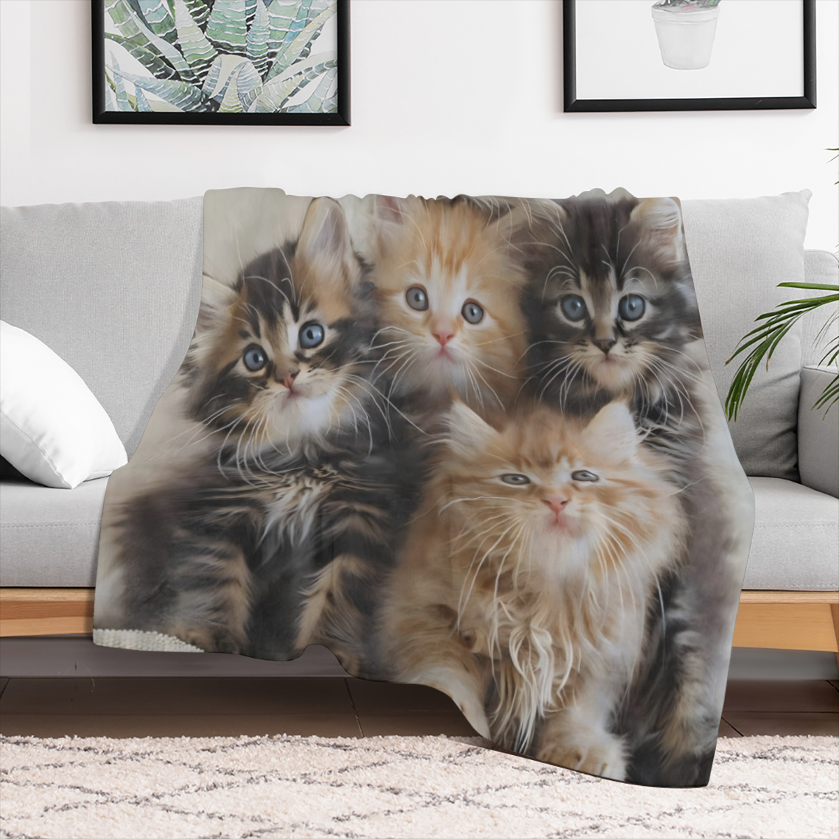 Cat Blanket, Kitten Flannel Blanket Gifts for Women, Soft Warm Lightweight Cat Blankets for Living Room Home Sofa Travel Decor 60 x 80