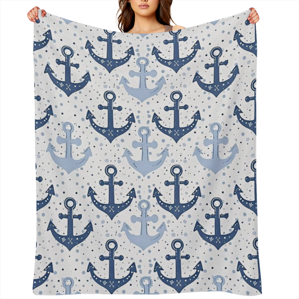 Blue Sailboat Anchors Throw Blanket, Nautical Design Blankets for Couch Bedroom Living Room Indoor Decor, Lightweight Soft Cozy Bedding Birthday Gift for Kids Boys Adults