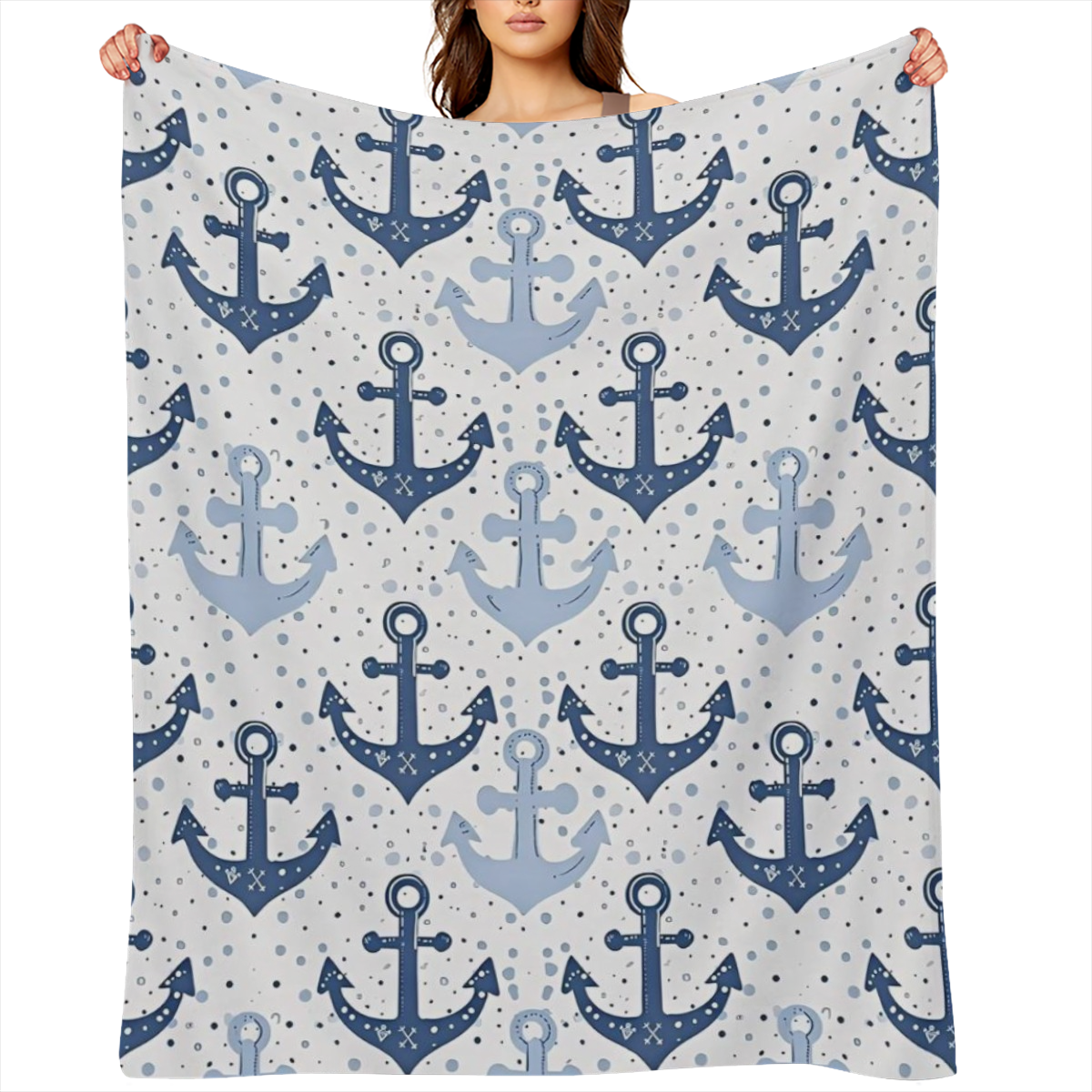 Blue Sailboat Anchors Throw Blanket, Nautical Design Blankets for Couch Bedroom Living Room Indoor Decor, Lightweight Soft Cozy Bedding Birthday Gift for Kids Boys Adults