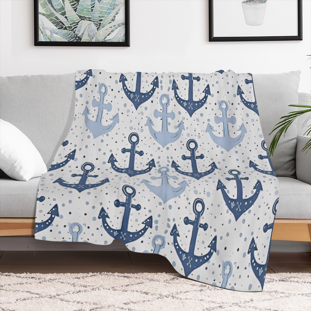 Blue Sailboat Anchors Throw Blanket, Nautical Design Blankets for Couch Bedroom Living Room Indoor Decor, Lightweight Soft Cozy Bedding Birthday Gift for Kids Boys Adults