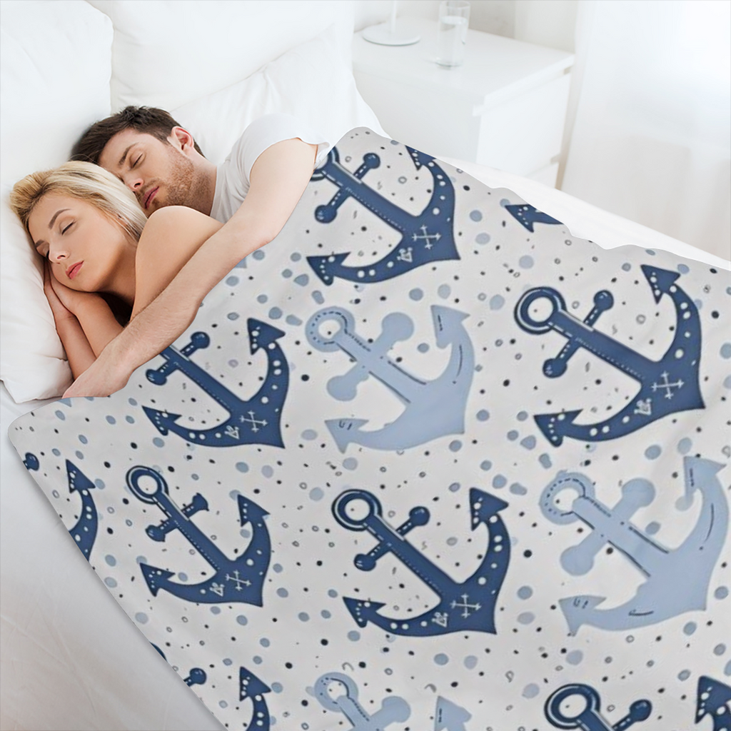 Blue Sailboat Anchors Throw Blanket, Nautical Design Blankets for Couch Bedroom Living Room Indoor Decor, Lightweight Soft Cozy Bedding Birthday Gift for Kids Boys Adults
